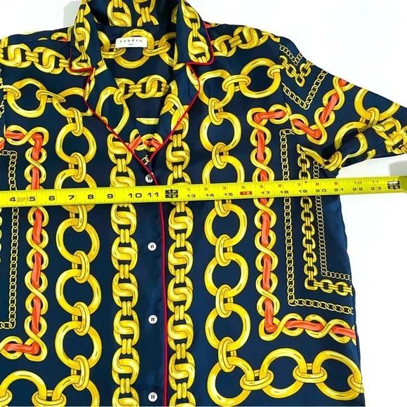 Sandro Paris New Mathias Silk Chain Print Button Down Blouse Medium Designer - Picture 11 of 16